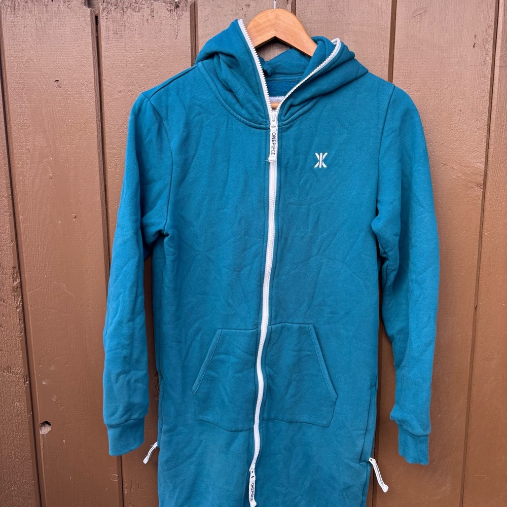 The Norwegian Original One Piece Jumpsuit Blue Small Hood Zipper Side Pockets